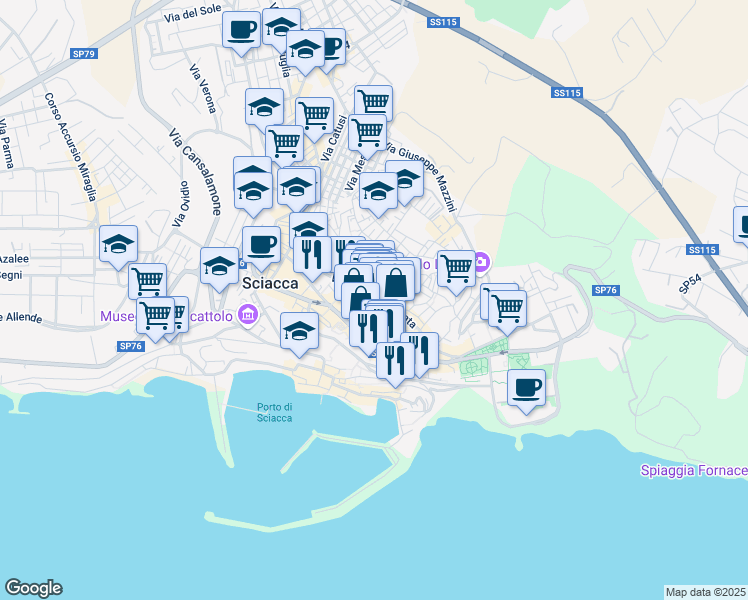 map of restaurants, bars, coffee shops, grocery stores, and more near 9 Piazza Giacomo Matteotti in Sciacca