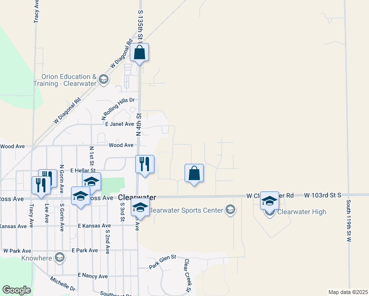 map of restaurants, bars, coffee shops, grocery stores, and more near 1025 Silverado Court in Clearwater