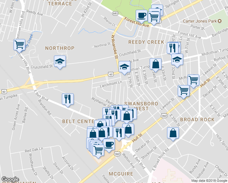 map of restaurants, bars, coffee shops, grocery stores, and more near 111 Mardick Road in Richmond