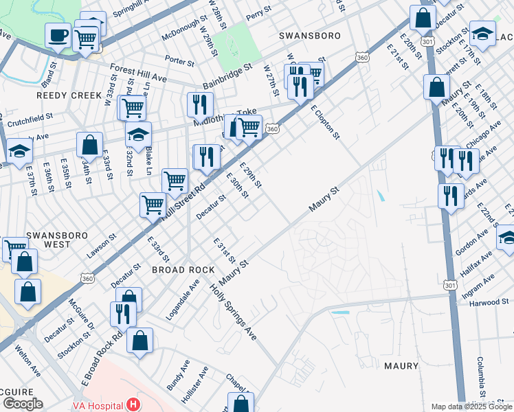 map of restaurants, bars, coffee shops, grocery stores, and more near 2910 Stockton Street in Richmond
