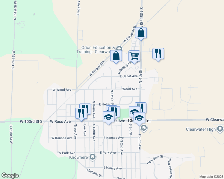 map of restaurants, bars, coffee shops, grocery stores, and more near 299 North 1st Street in Clearwater