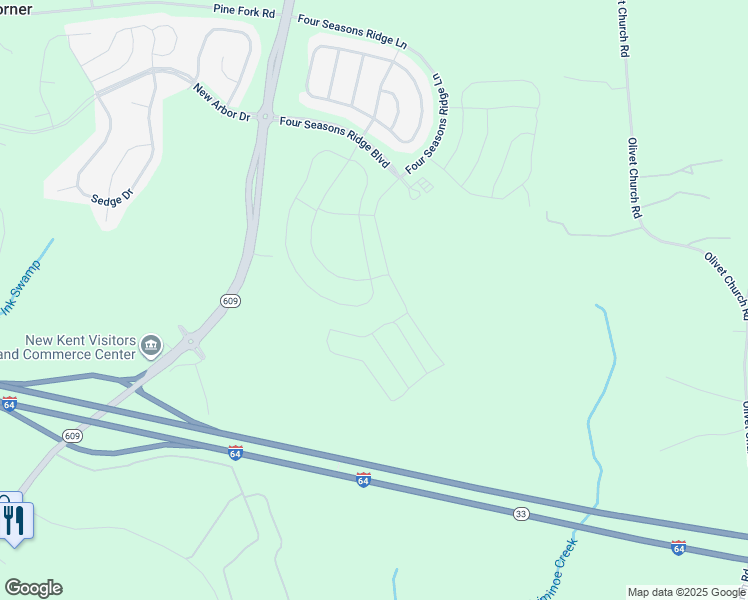 map of restaurants, bars, coffee shops, grocery stores, and more near West Danube Loop in New Kent County