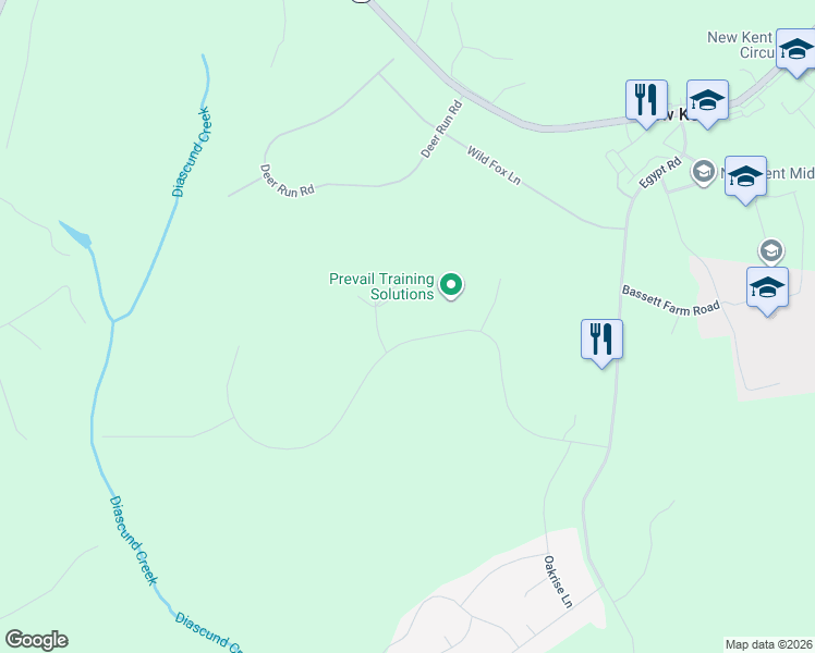 map of restaurants, bars, coffee shops, grocery stores, and more near 7361 Diascund Creek Place in New Kent