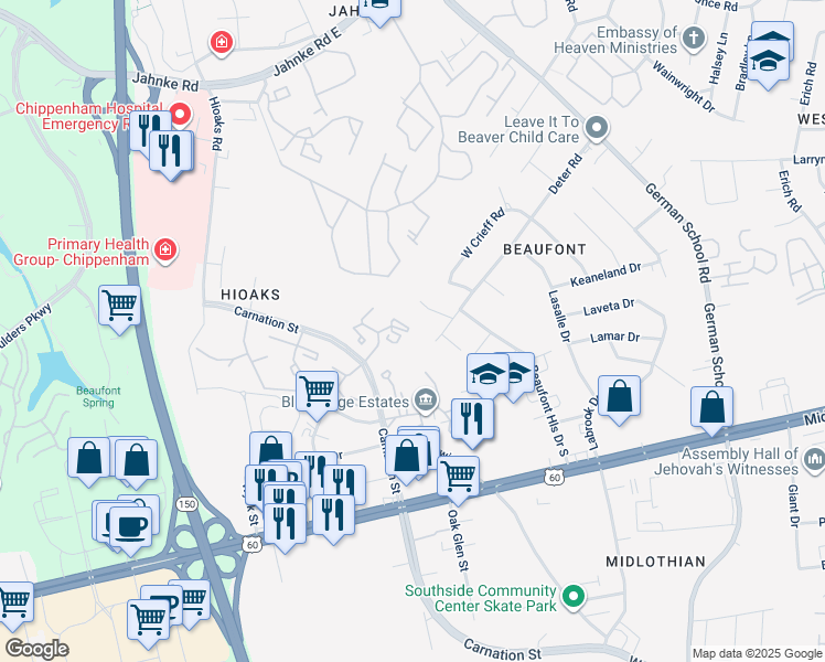 map of restaurants, bars, coffee shops, grocery stores, and more near 522 Vaden Drive in Richmond