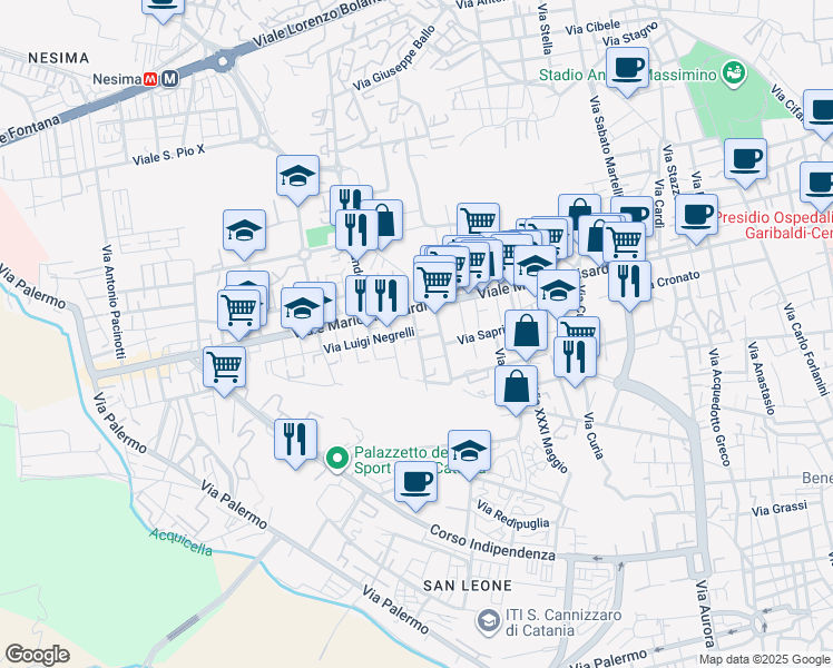 map of restaurants, bars, coffee shops, grocery stores, and more near 2 Via Federico Confalonieri in Catania