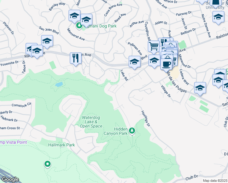 map of restaurants, bars, coffee shops, grocery stores, and more near 100 Live Oak Way in Belmont