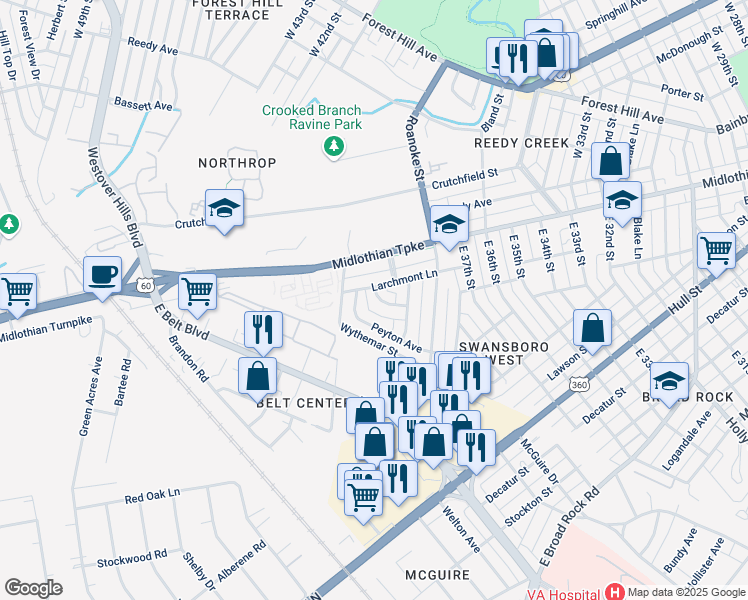 map of restaurants, bars, coffee shops, grocery stores, and more near 3914 Marcy Place in Richmond
