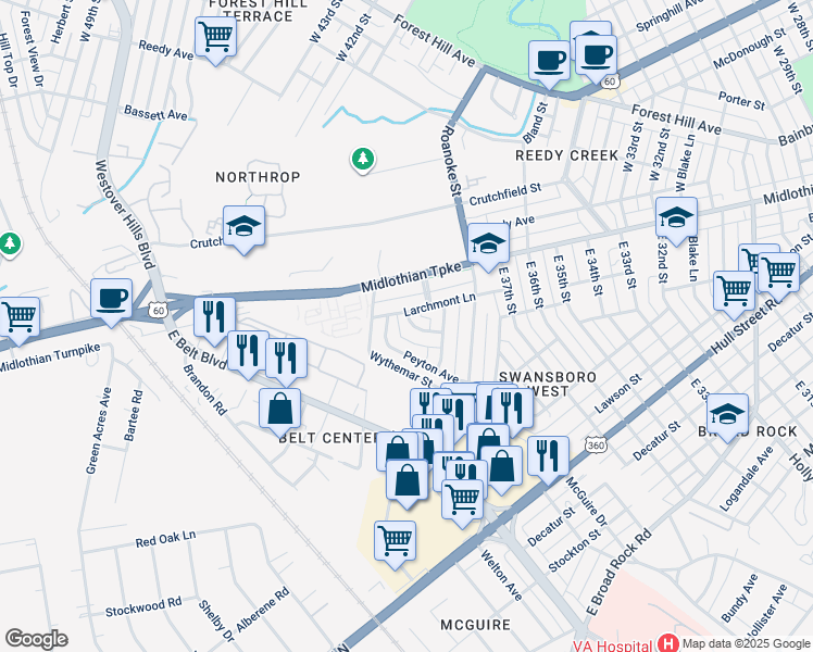 map of restaurants, bars, coffee shops, grocery stores, and more near 3914 Marcy Place in Richmond