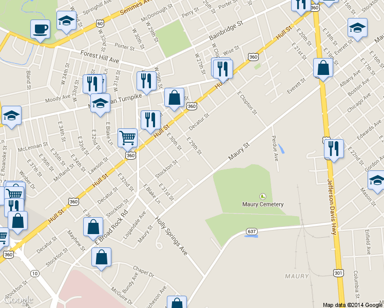 map of restaurants, bars, coffee shops, grocery stores, and more near 2906 Stockton Street in Richmond