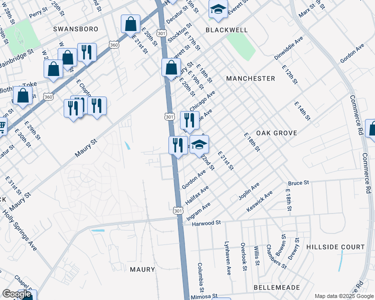 map of restaurants, bars, coffee shops, grocery stores, and more near 2210 Edwards Avenue in Richmond