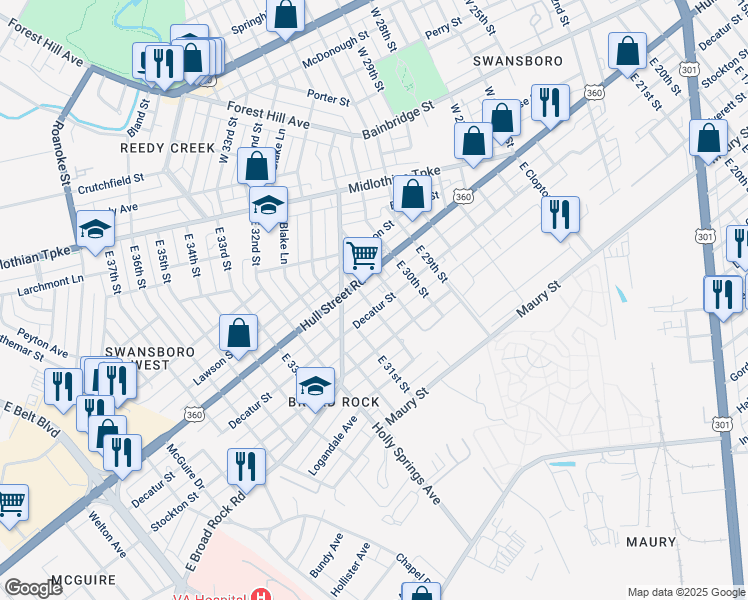 map of restaurants, bars, coffee shops, grocery stores, and more near 3013 Decatur Street in Richmond