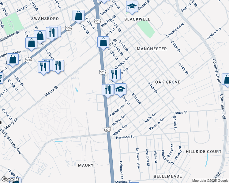 map of restaurants, bars, coffee shops, grocery stores, and more near 2206 Edwards Avenue in Richmond