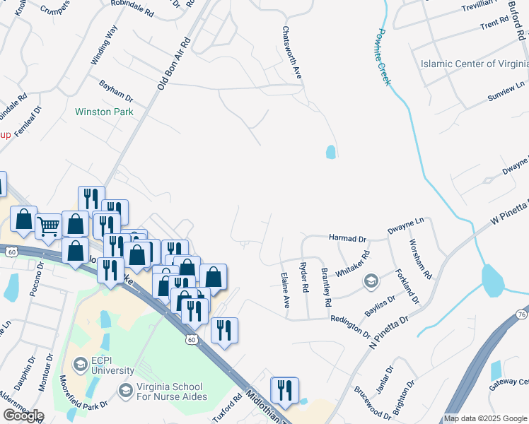 map of restaurants, bars, coffee shops, grocery stores, and more near 9641 Benbow Road in Bon Air
