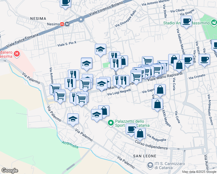 map of restaurants, bars, coffee shops, grocery stores, and more near 3 Via Paolo Lioy in Catania