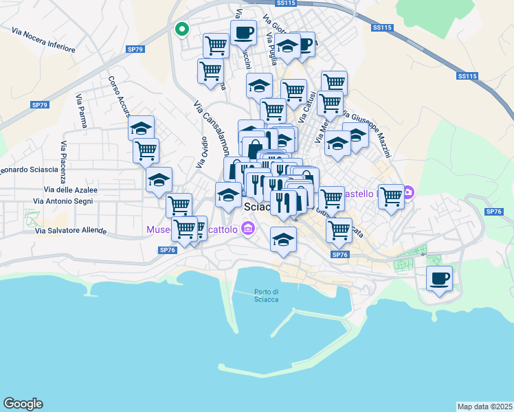 map of restaurants, bars, coffee shops, grocery stores, and more near 1 Via Mori in Sciacca