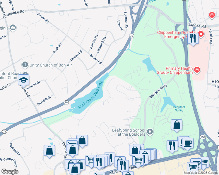 map of restaurants, bars, coffee shops, grocery stores, and more near 627 Scarlet Oak Road in Richmond