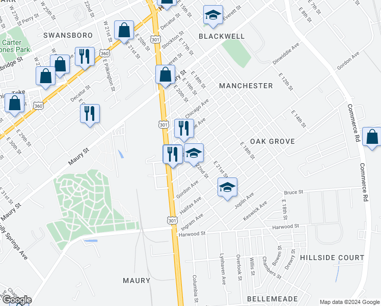 map of restaurants, bars, coffee shops, grocery stores, and more near 2118 Edwards Avenue in Richmond