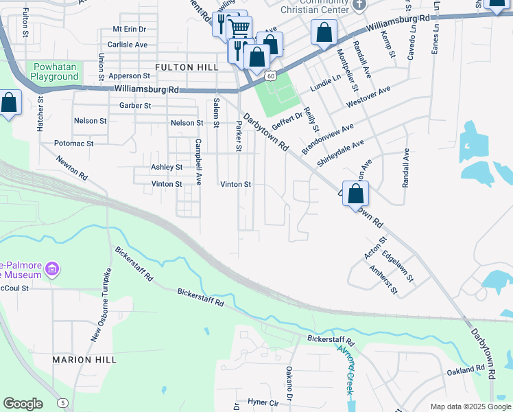 map of restaurants, bars, coffee shops, grocery stores, and more near 5421 Blueridge Avenue in Richmond