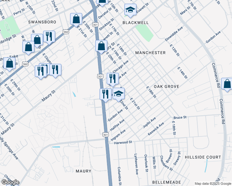 map of restaurants, bars, coffee shops, grocery stores, and more near 2118 Edwards Avenue in Richmond