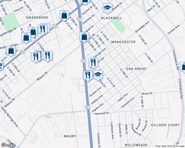 map of restaurants, bars, coffee shops, grocery stores, and more near 2203 Edwards Avenue in Richmond