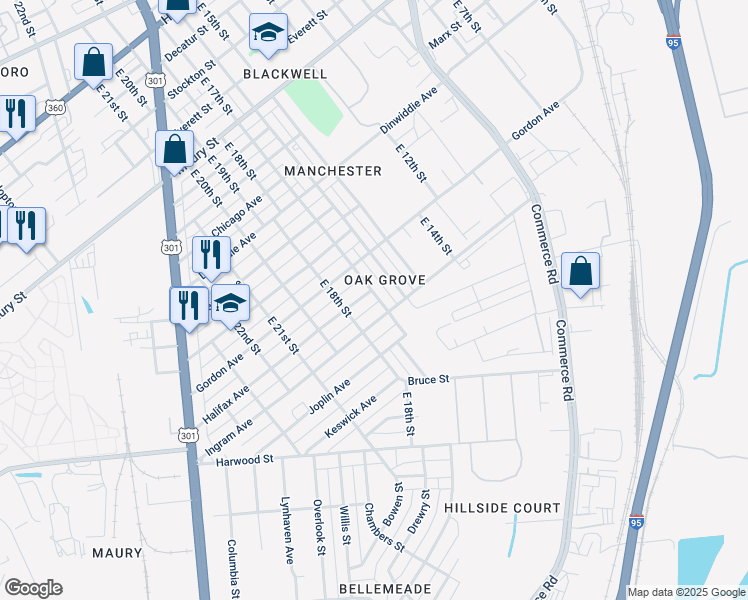map of restaurants, bars, coffee shops, grocery stores, and more near in Richmond