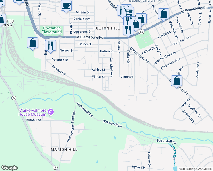 map of restaurants, bars, coffee shops, grocery stores, and more near 1411 Heflin Street in Richmond