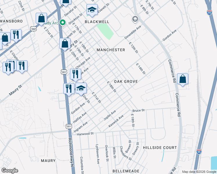 map of restaurants, bars, coffee shops, grocery stores, and more near 1721 Halifax Avenue in Richmond