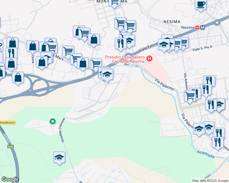 map of restaurants, bars, coffee shops, grocery stores, and more near 276 Via Salvatore Salomone Marino in Catania