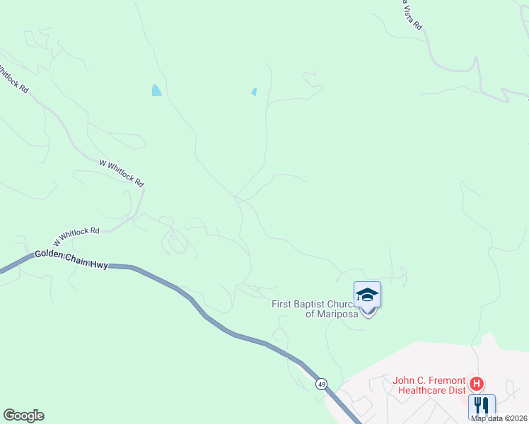 map of restaurants, bars, coffee shops, grocery stores, and more near 5612 French Camp Road in Mariposa