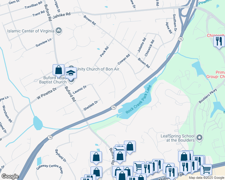 map of restaurants, bars, coffee shops, grocery stores, and more near 8001 Stiles Road in Richmond