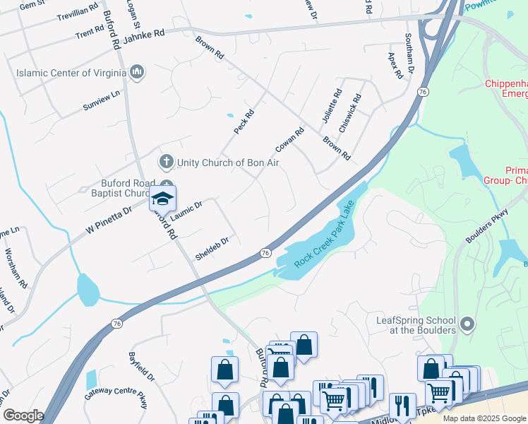 map of restaurants, bars, coffee shops, grocery stores, and more near 8001 Stiles Road in Richmond