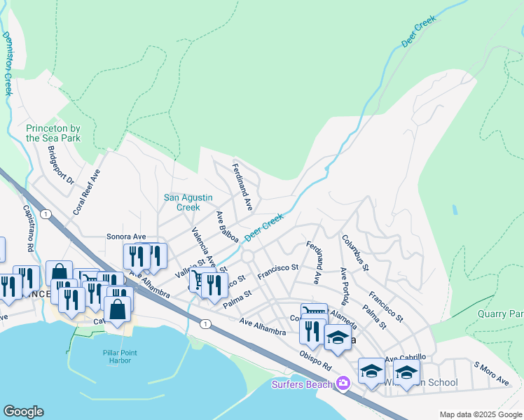 map of restaurants, bars, coffee shops, grocery stores, and more near 862 Ferdinand Avenue in Half Moon Bay
