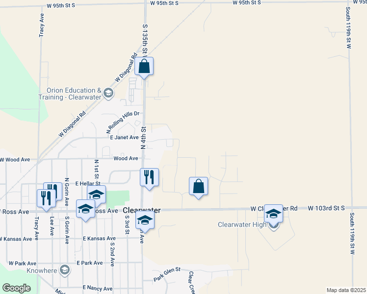 map of restaurants, bars, coffee shops, grocery stores, and more near 1032 Silverado Court in Clearwater