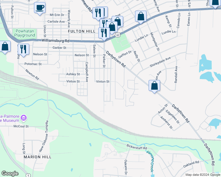 map of restaurants, bars, coffee shops, grocery stores, and more near 5435 Blueridge Avenue in Richmond
