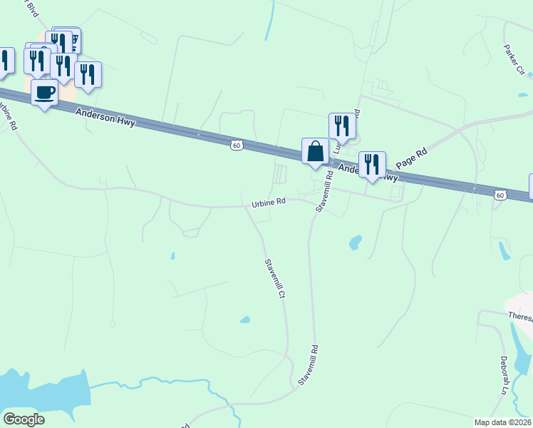 map of restaurants, bars, coffee shops, grocery stores, and more near 1959 Urbine Road in Powhatan