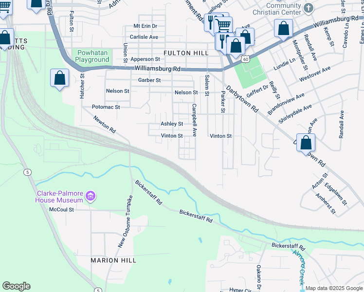 map of restaurants, bars, coffee shops, grocery stores, and more near 5508 Simpson Avenue in Richmond