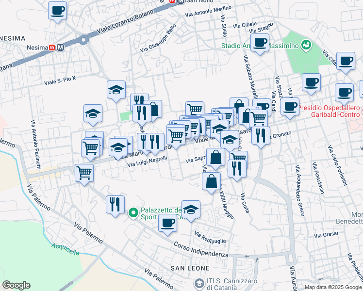 map of restaurants, bars, coffee shops, grocery stores, and more near 2 Via Federico Confalonieri in Catania