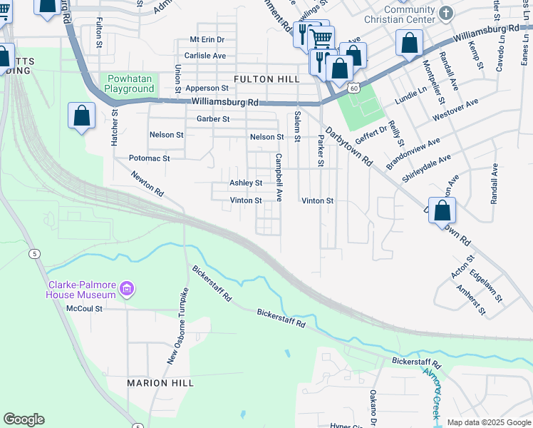map of restaurants, bars, coffee shops, grocery stores, and more near 1410 Heflin Street in Richmond