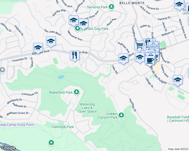 map of restaurants, bars, coffee shops, grocery stores, and more near 1048 Continentals Way in Belmont