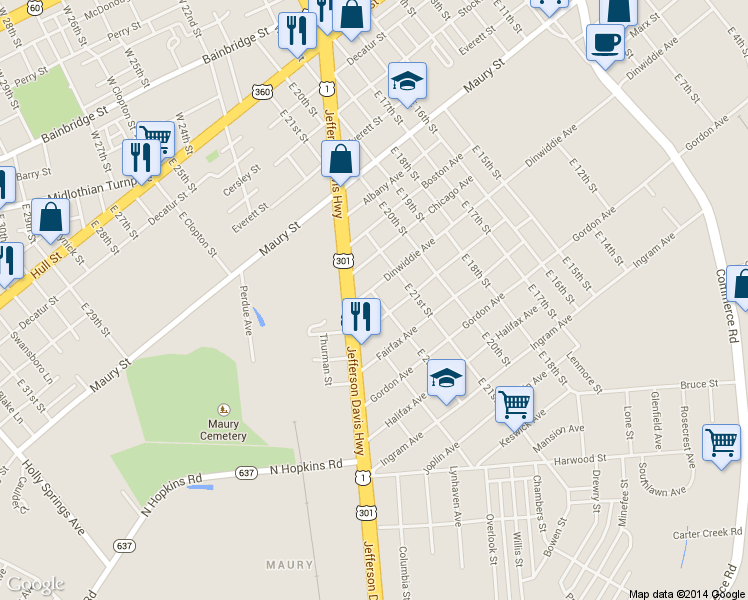map of restaurants, bars, coffee shops, grocery stores, and more near 2203 Edwards Avenue in Richmond