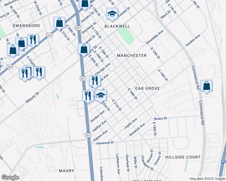 map of restaurants, bars, coffee shops, grocery stores, and more near 2007 Fairfax Avenue in Richmond