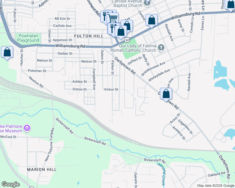 map of restaurants, bars, coffee shops, grocery stores, and more near 5408 Blue Ridge Avenue in Richmond