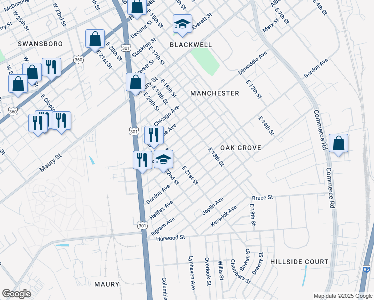 map of restaurants, bars, coffee shops, grocery stores, and more near 2001 Fairfax Avenue in Richmond