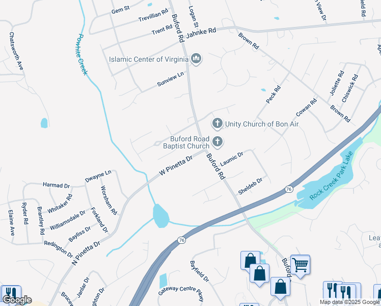 map of restaurants, bars, coffee shops, grocery stores, and more near 8428 West Pinetta Drive in Richmond