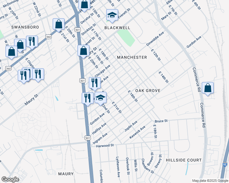 map of restaurants, bars, coffee shops, grocery stores, and more near 2001 Fairfax Avenue in Richmond