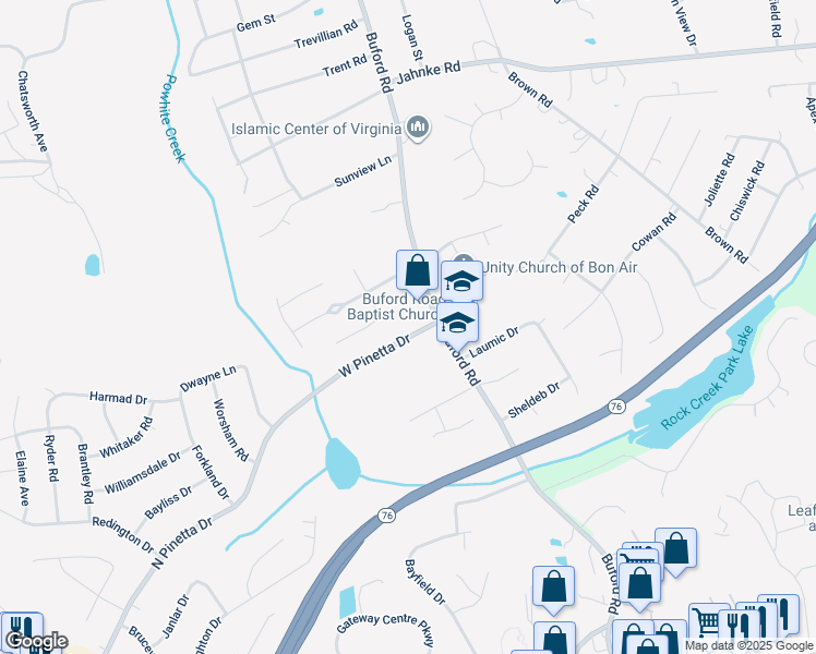 map of restaurants, bars, coffee shops, grocery stores, and more near 8428 West Pinetta Drive in Richmond