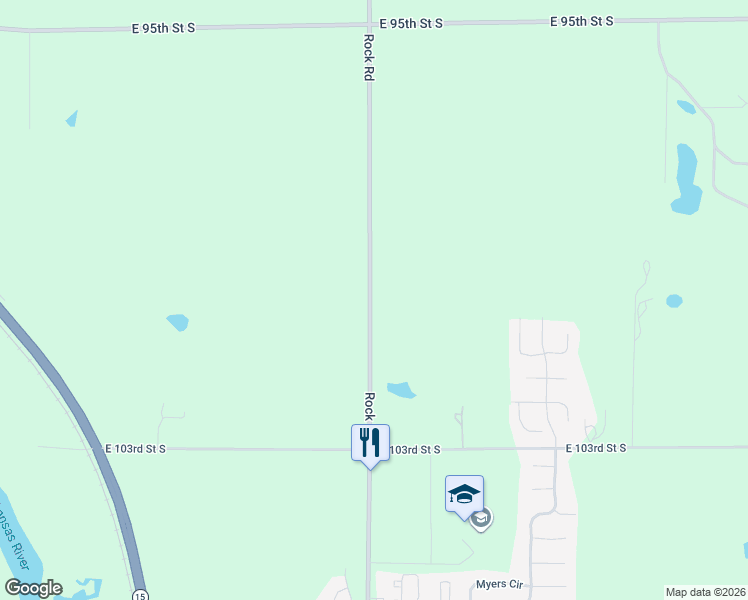 map of restaurants, bars, coffee shops, grocery stores, and more near 9856-10328 South Rock Road in Mulvane