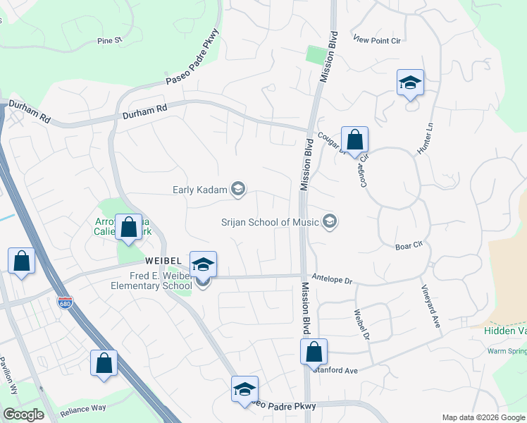 map of restaurants, bars, coffee shops, grocery stores, and more near 201 Prairie Dog Lane in Fremont