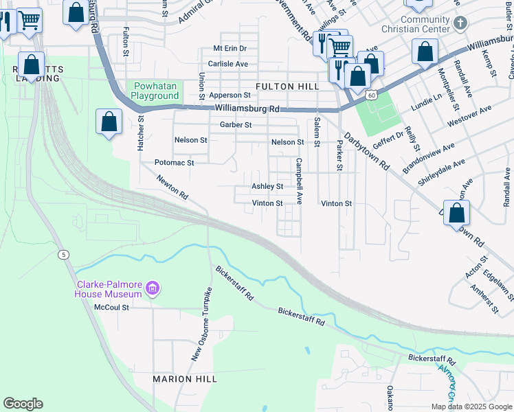 map of restaurants, bars, coffee shops, grocery stores, and more near 5501 Almond Avenue in Richmond