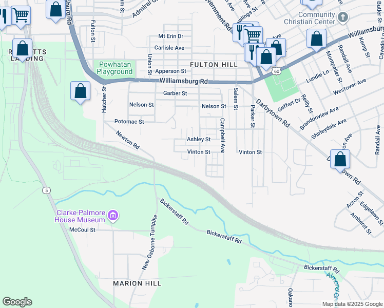 map of restaurants, bars, coffee shops, grocery stores, and more near 5501 Almond Avenue in Richmond